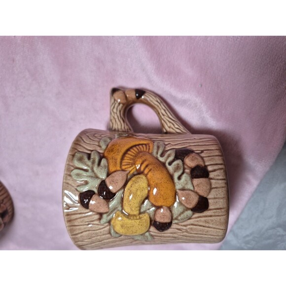 Vintage ARNEL'S Mushroom Mug Set Of 3 Coffee Tea MCM Ceramic Beige Brown Signed - Picture 2 of 8